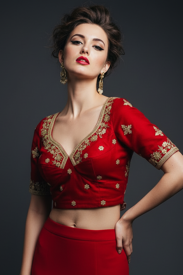 Red Clash Designer Vichitra Silk Blouse