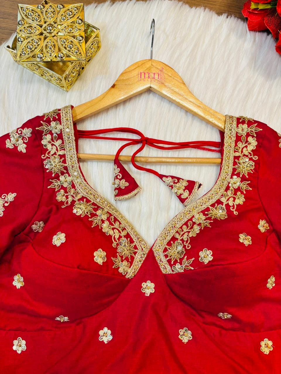 Red Clash Designer Vichitra Silk Blouse