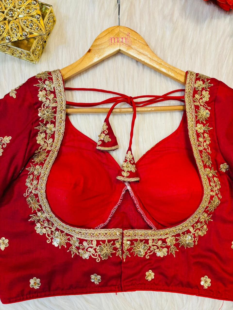 Red Clash Designer Vichitra Silk Blouse