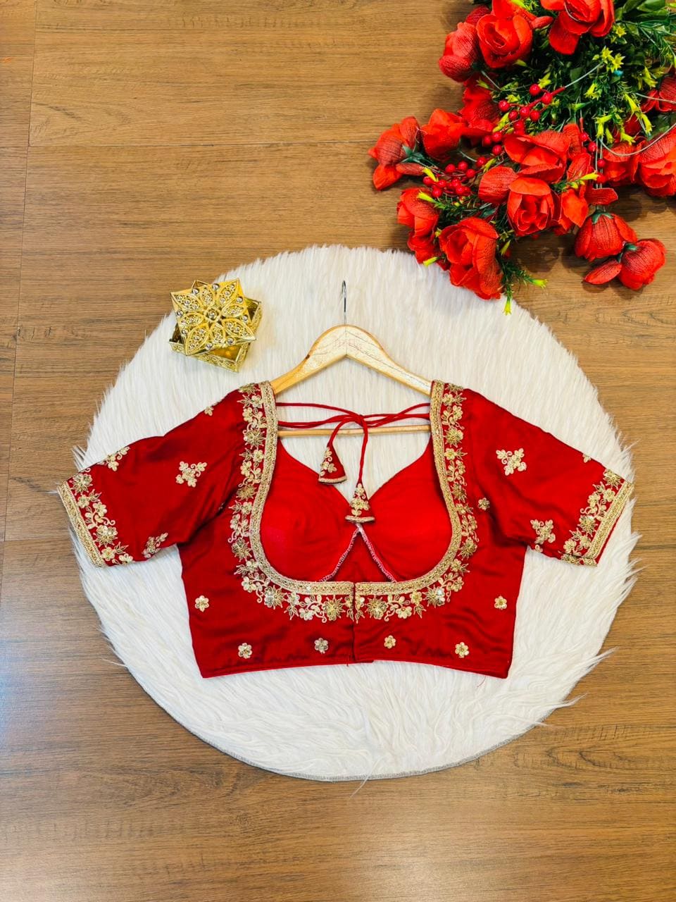 Red Clash Designer Vichitra Silk Blouse