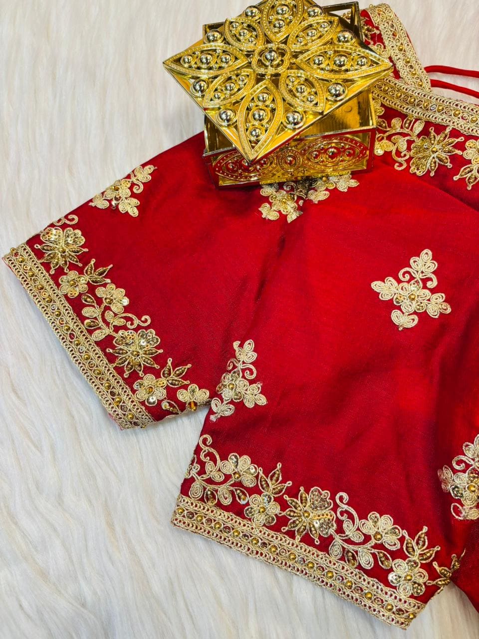 Red Clash Designer Vichitra Silk Blouse