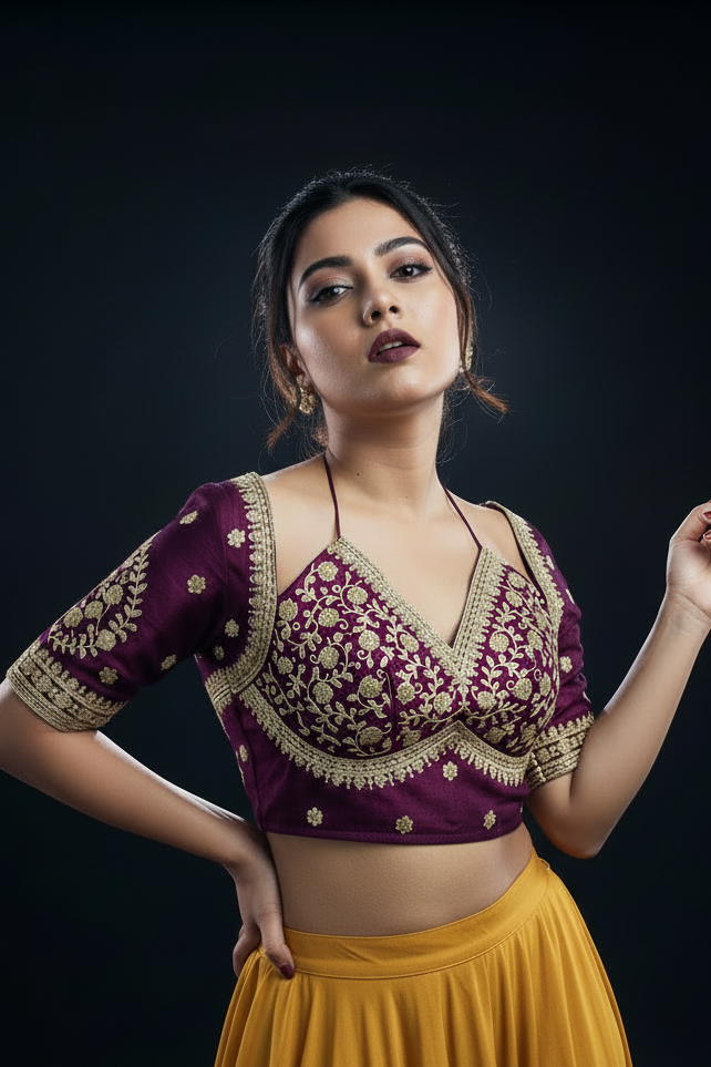 Flowing Art Designer Vichitra Silk Blouse