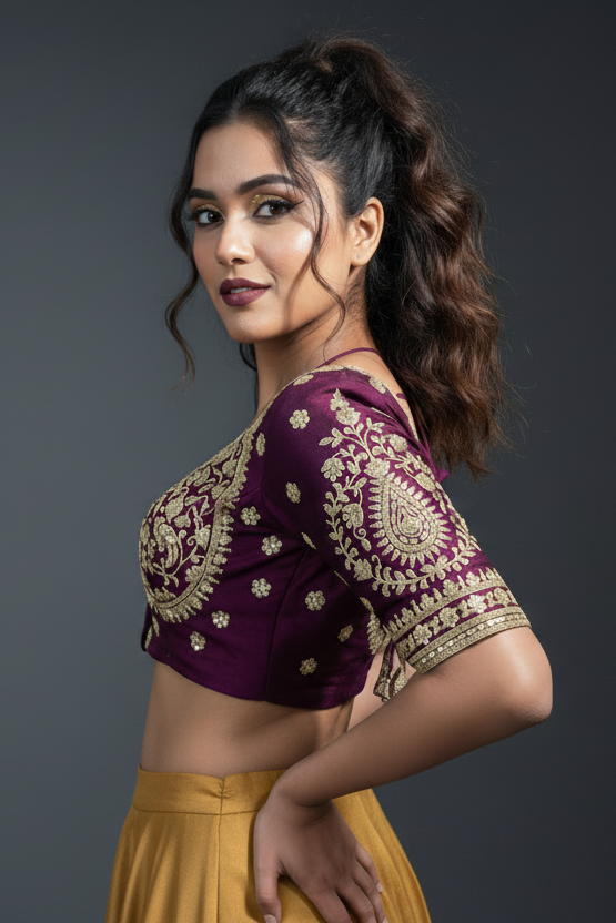 Flowing Art Designer Vichitra Silk Blouse