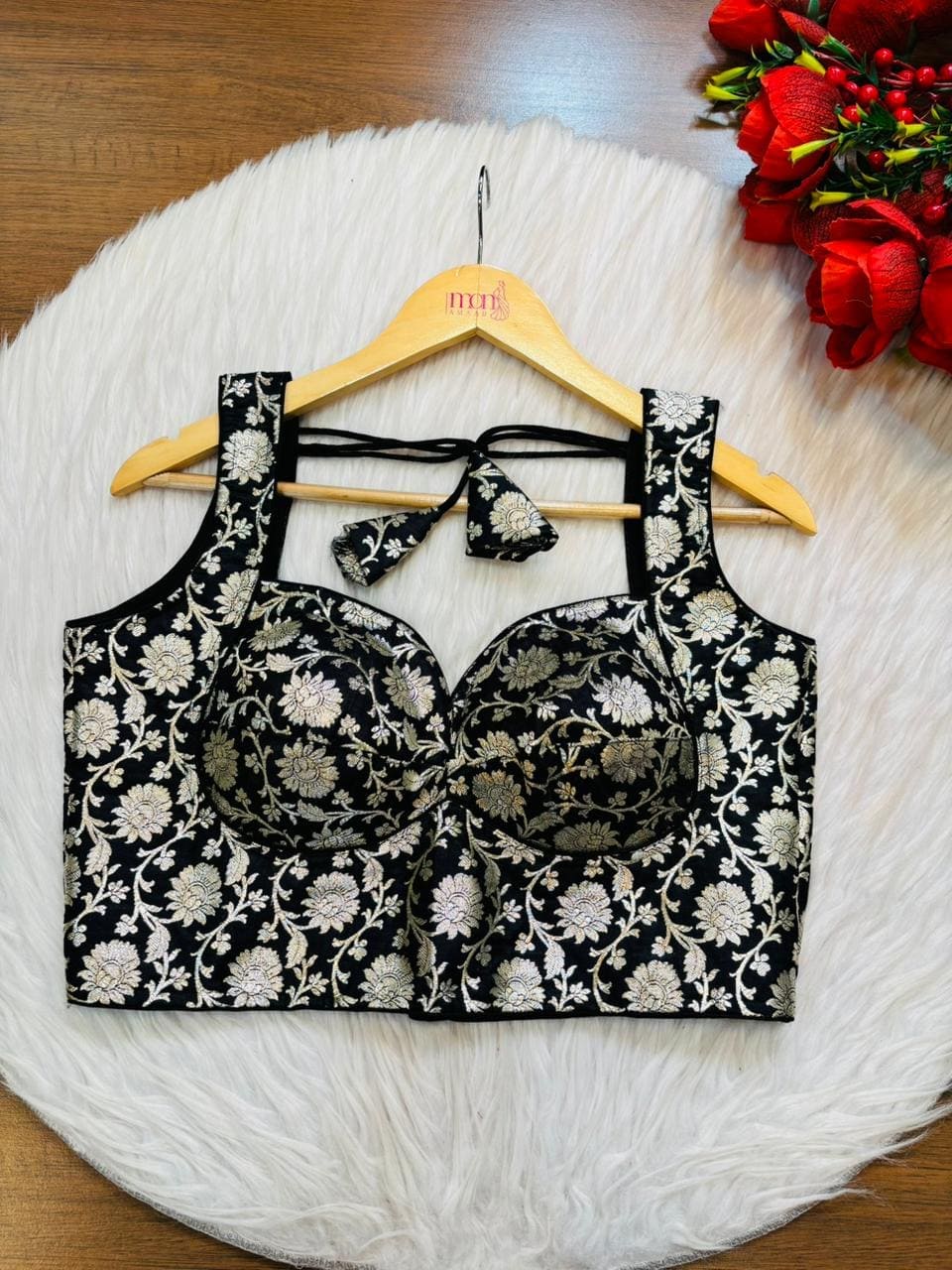 Black Rose Designer Banarasi Silk Blouse