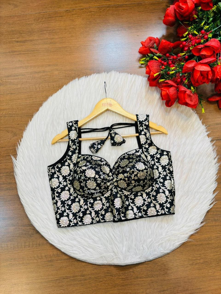 Black Rose Designer Banarasi Silk Blouse