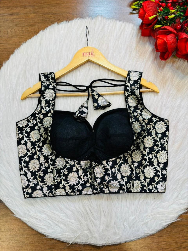 Black Rose Designer Banarasi Silk Blouse