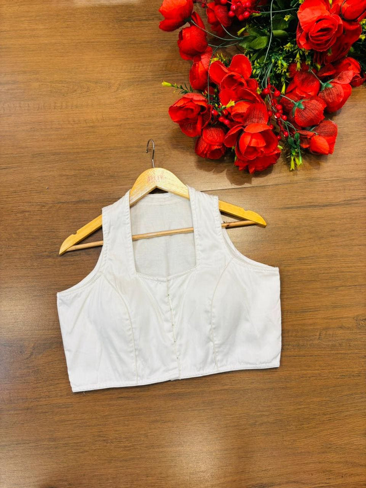 Solid White Halter Cotton Blouse