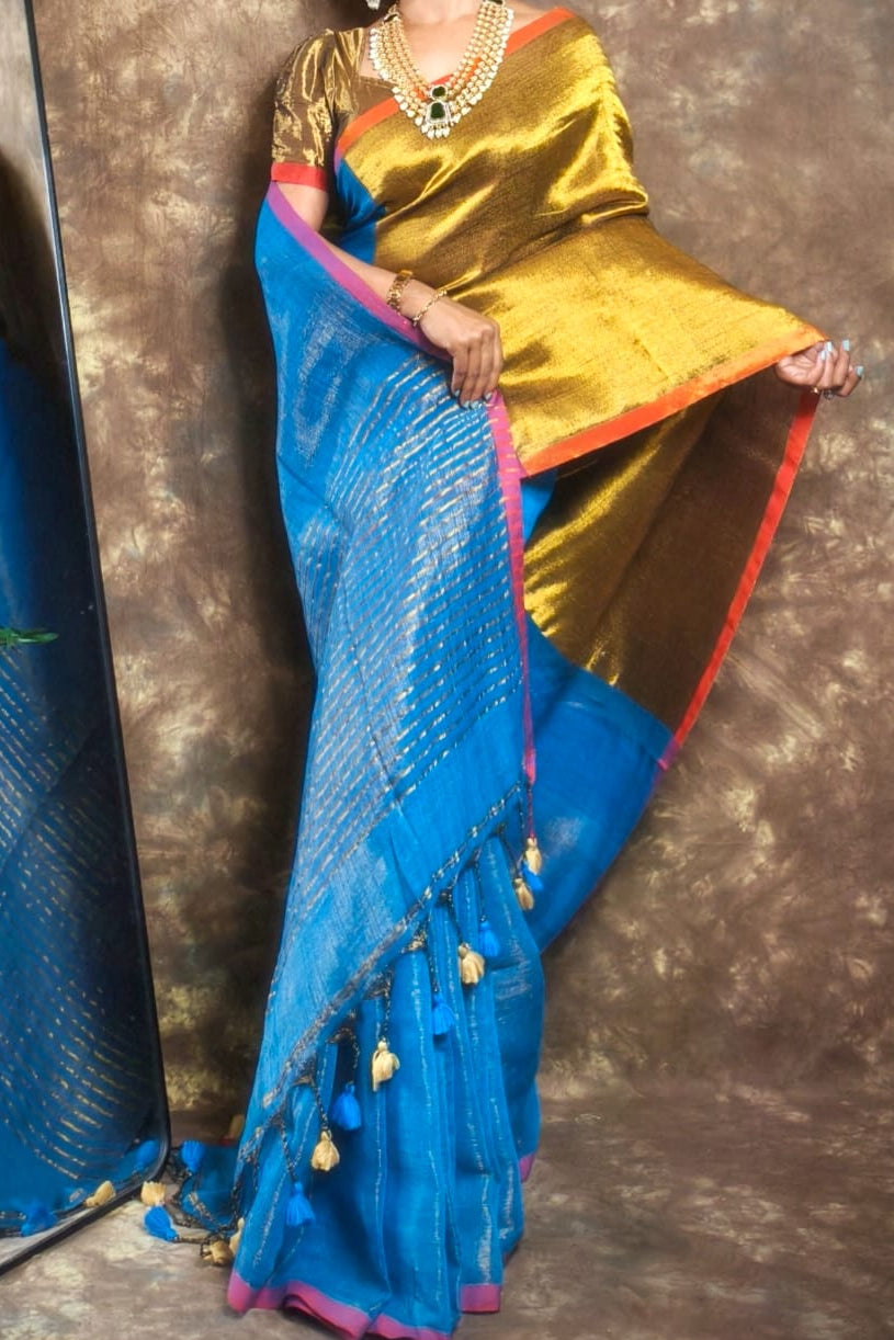 Meghduti Tissue Linen Banarasi Saree