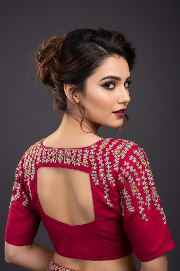 Silent Poetry - Vichitra Silk Designer Blouse