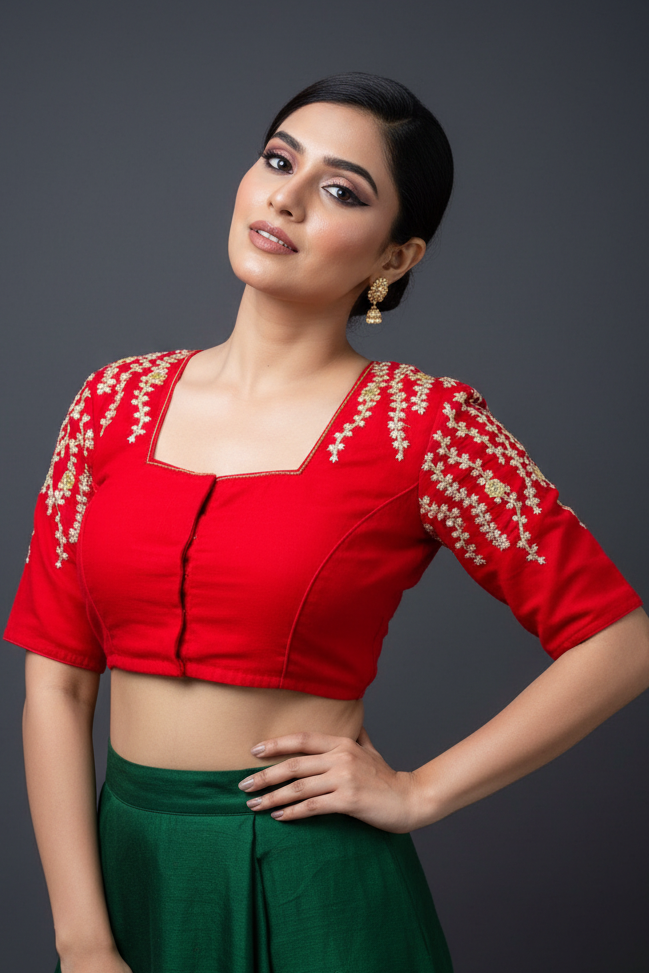 Silent Poetry - Vichitra Silk Designer Blouse