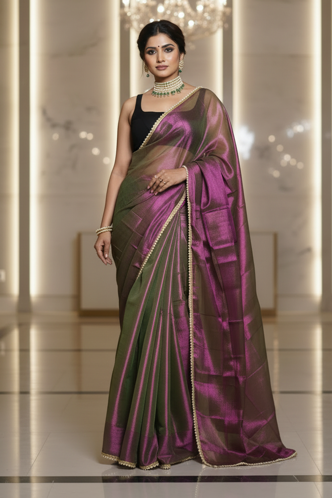 Scarlet Pearl Raga Tissue Silk Saree