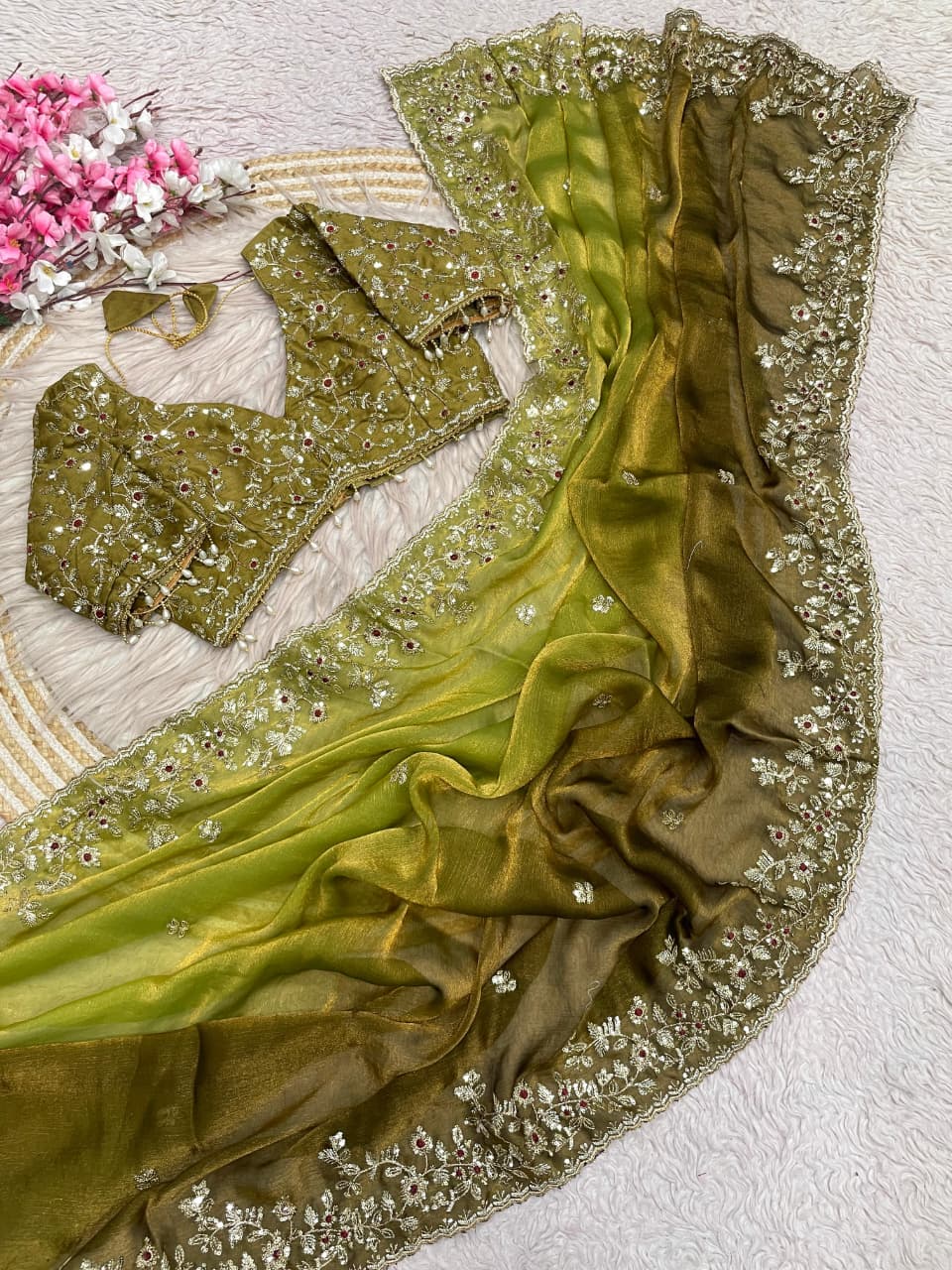 Spark Essence Designer Embroidery Silk Saree