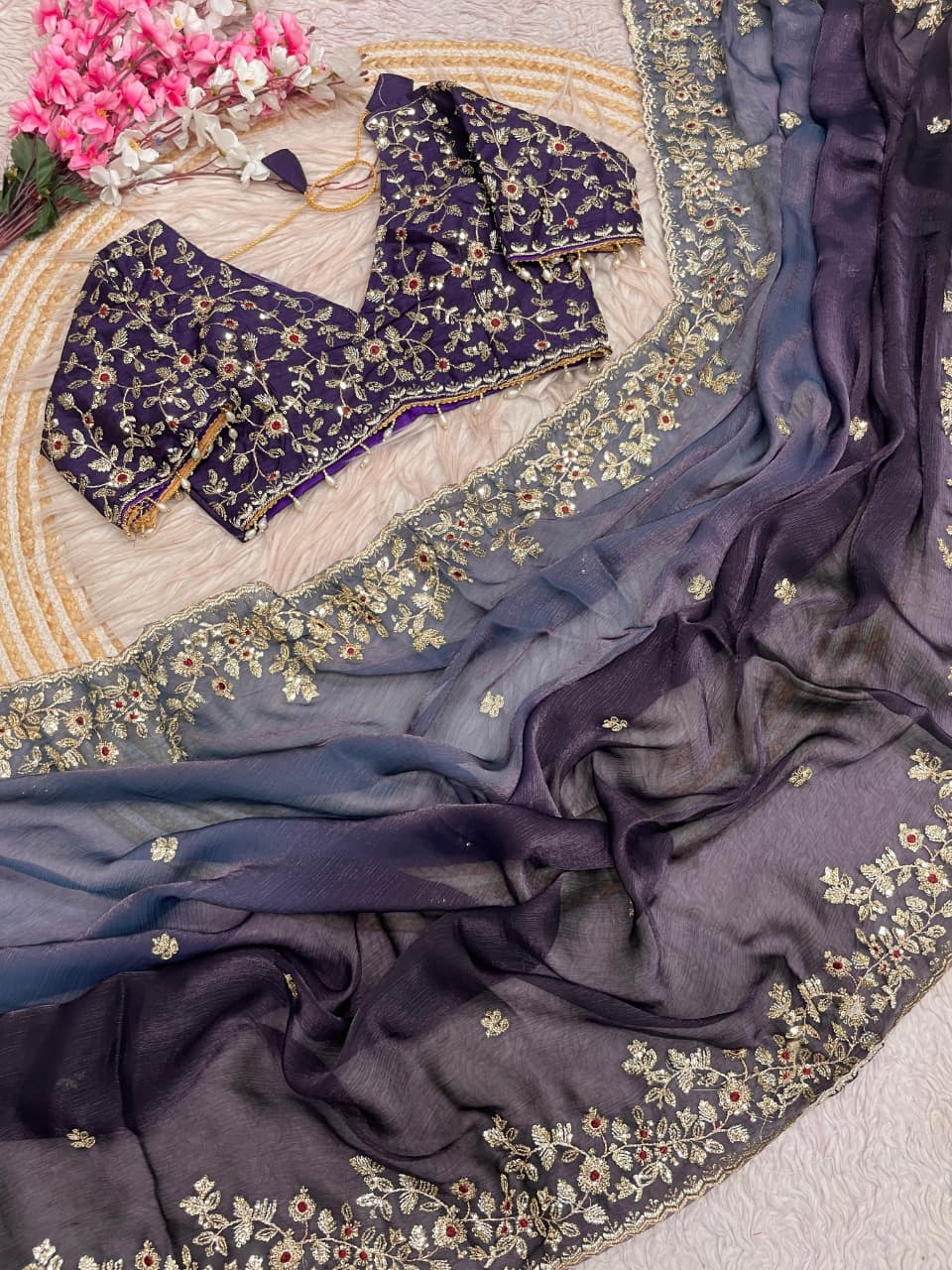 Spark Essence Designer Embroidery Silk Saree