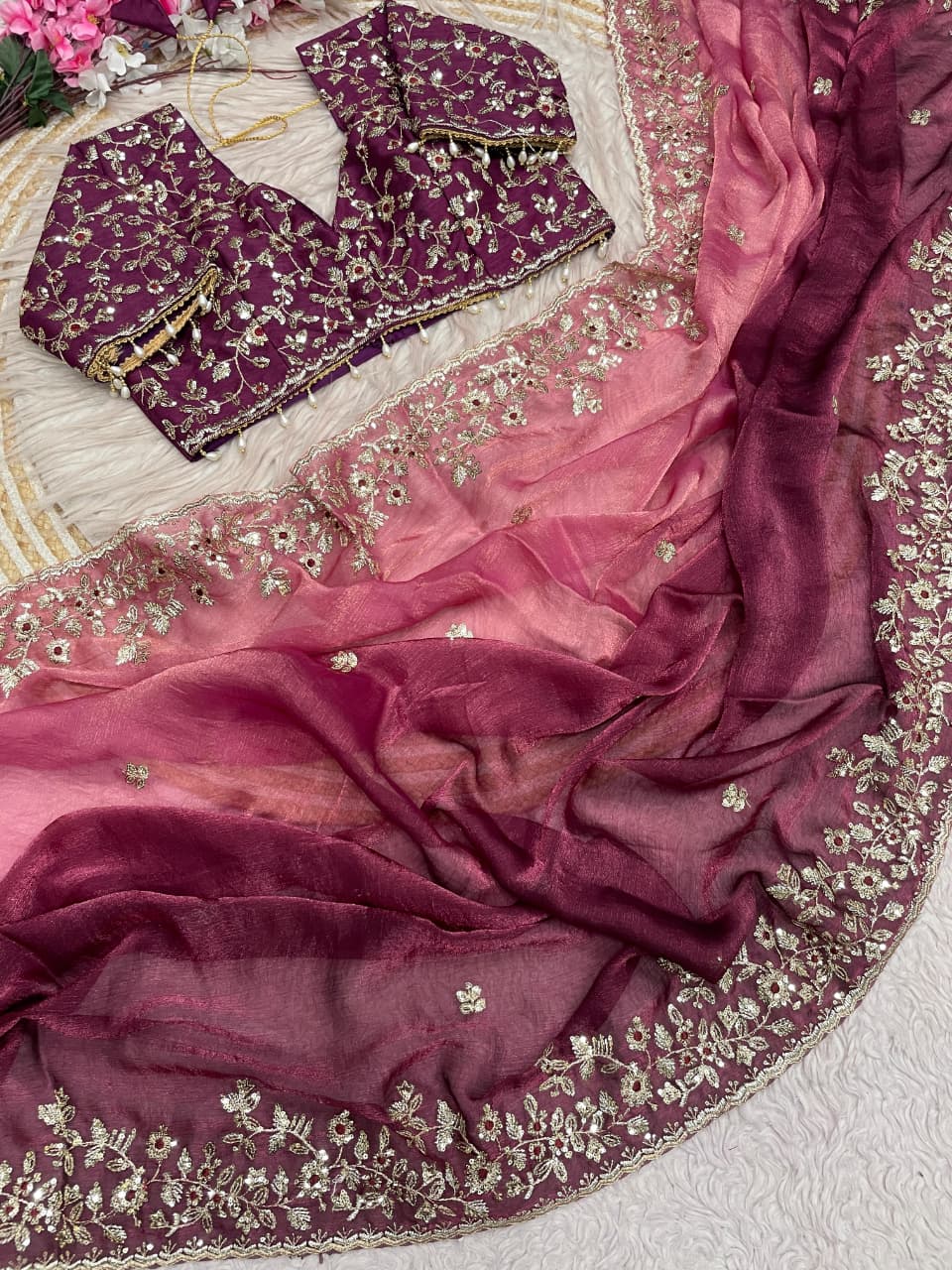 Spark Essence Designer Embroidery Silk Saree