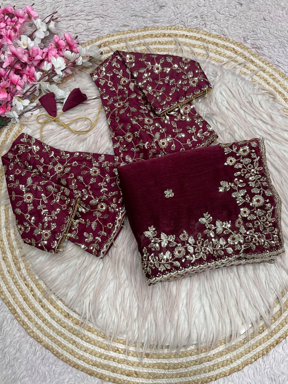 Spark Essence Designer Embroidery Silk Saree