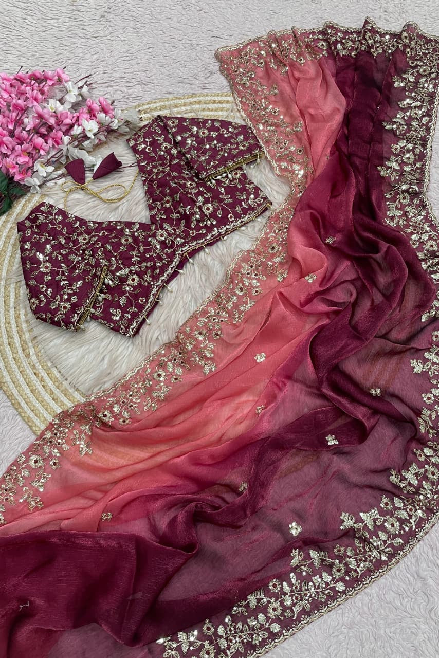 Spark Essence Designer Embroidery Silk Saree