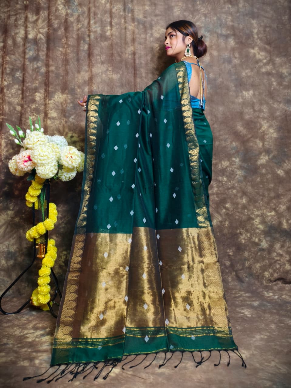 Golden Horizon Cotton Banarasi Saree