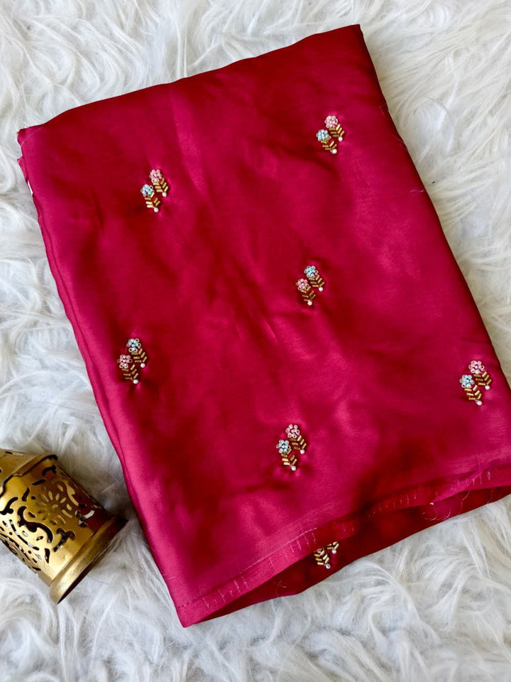 Emerald Glow Satin Dola Silk Saree