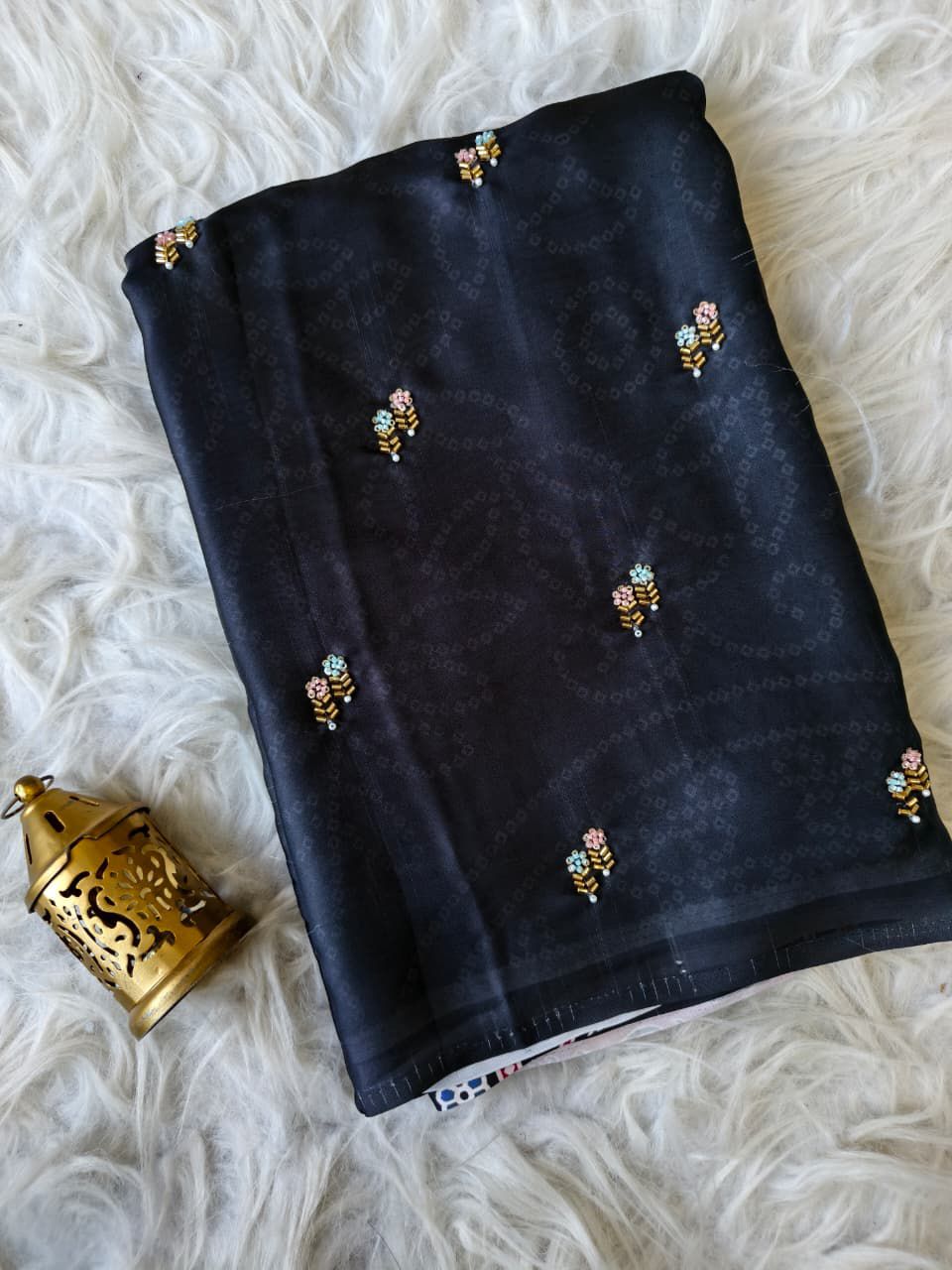 Emerald Glow Satin Dola Silk Saree