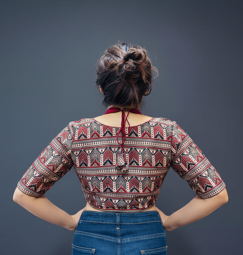 Rupavarna Ajrakh Masaba Blouse