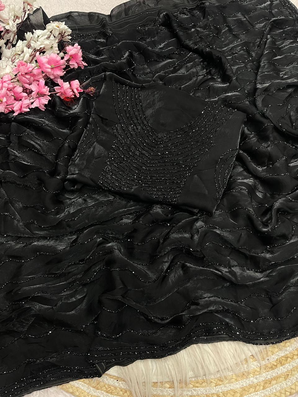 Obsidian Glow fancy Silk Saree