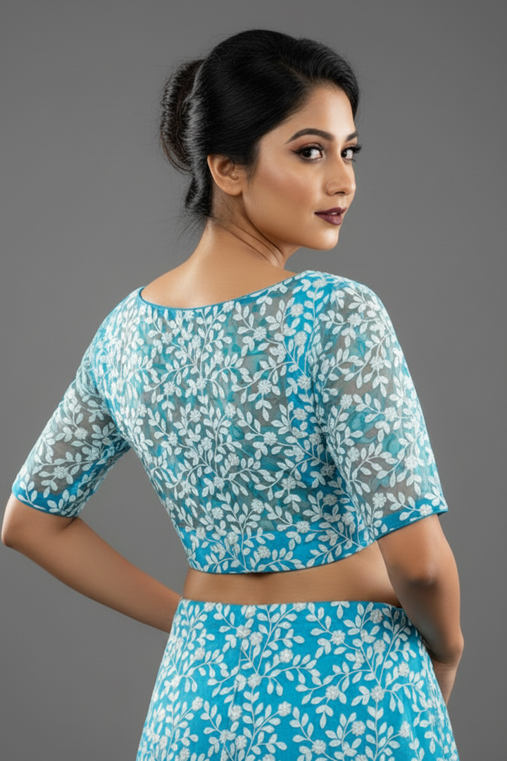 Glow in Solitude Designer Net Blouse
