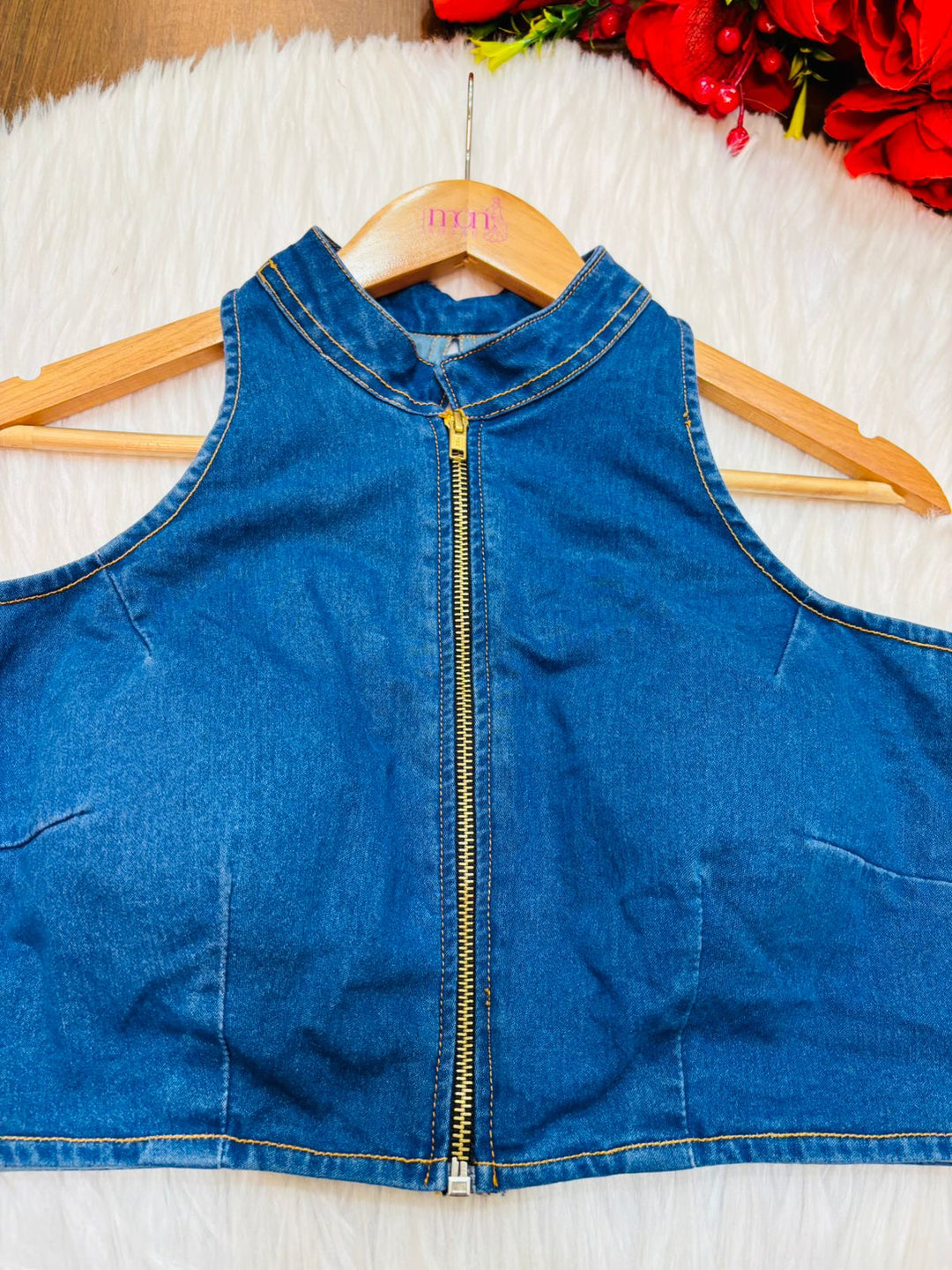 Denim Darling Blouse With Chain