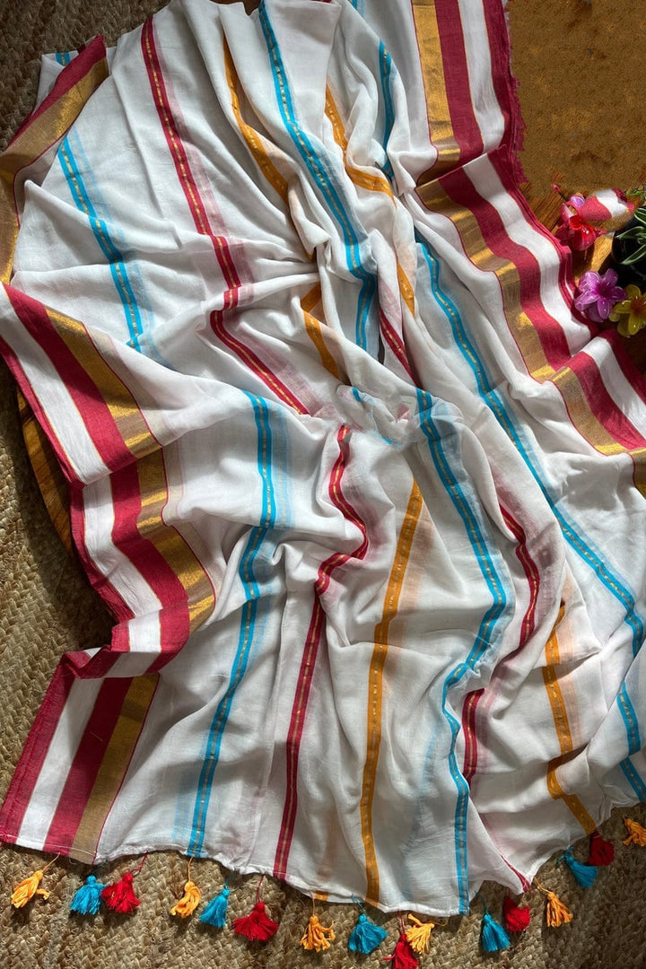 Colorful In Stripes Mul Cotton Saree
