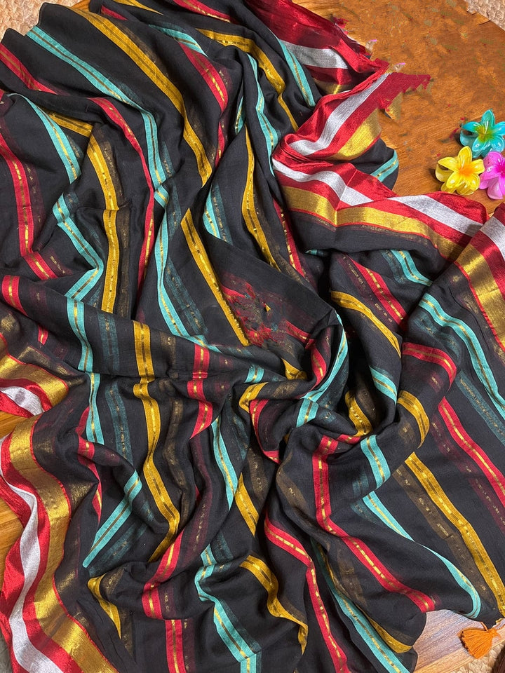 Colorful In Stripes Mul Cotton Saree
