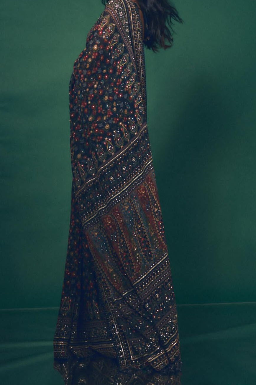 Blue Heirloom Georgette Silk Saree