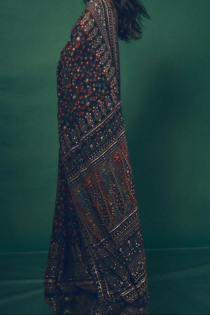 Blue Heirloom Georgette Silk Saree
