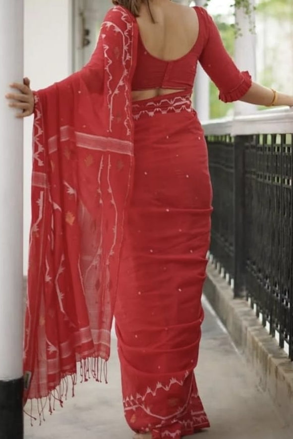 Snigdharag Karat Cotton Jamdani Saree