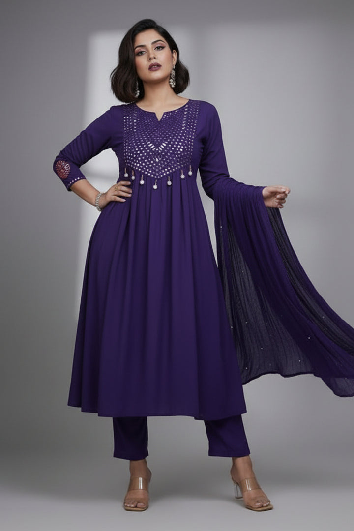 Amethyst Glow Designer Cotton Kurti Set