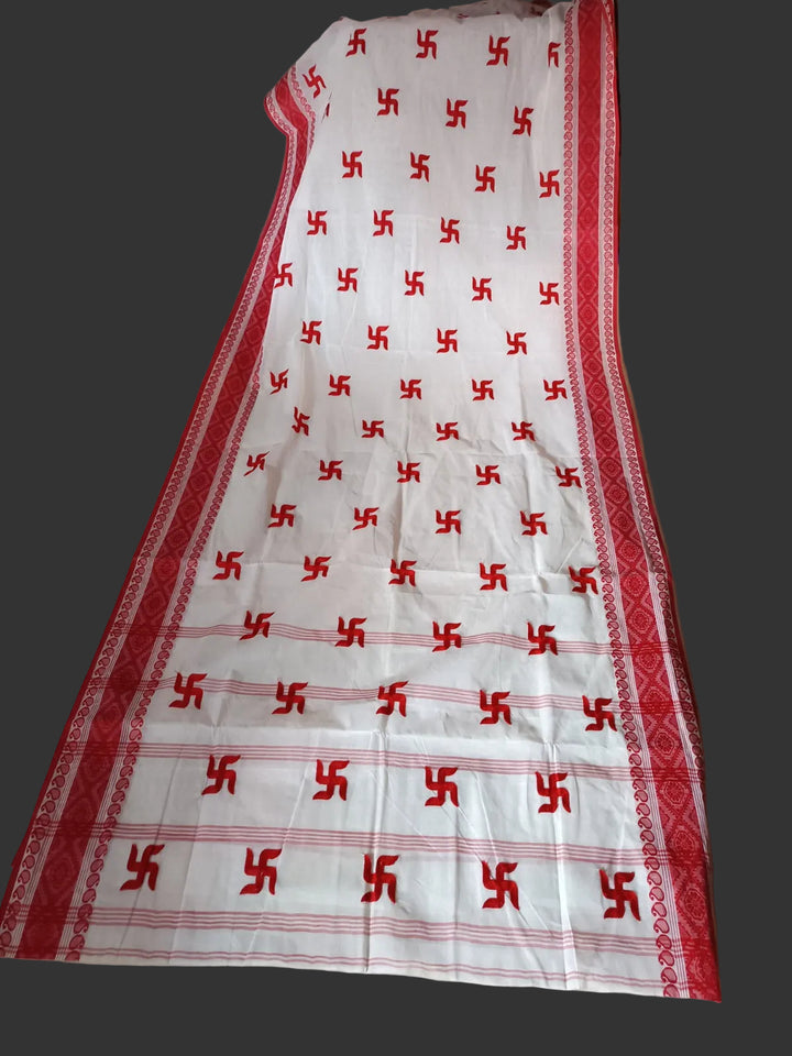 Ashtami Tangail Tant Cotton Saree(Swastik Design)