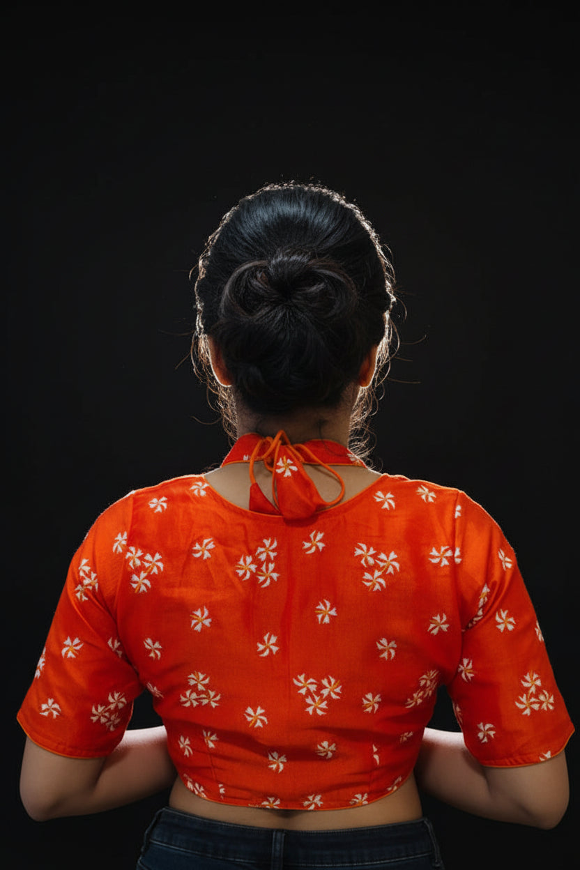 Orange Shiuli Masaba Style Vichitra Silk Blouse