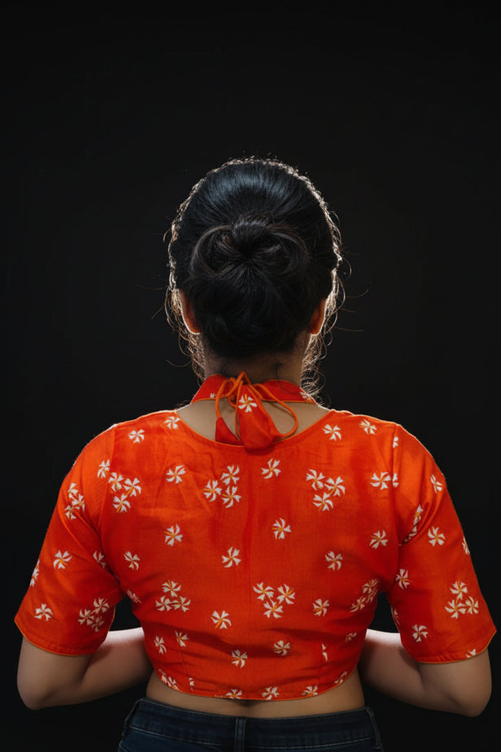 Orange Shiuli Masaba Style Vichitra Silk Blouse