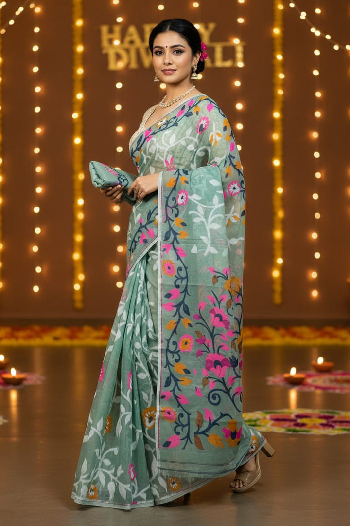 Neel Megh Dhakai Jamdani Saree