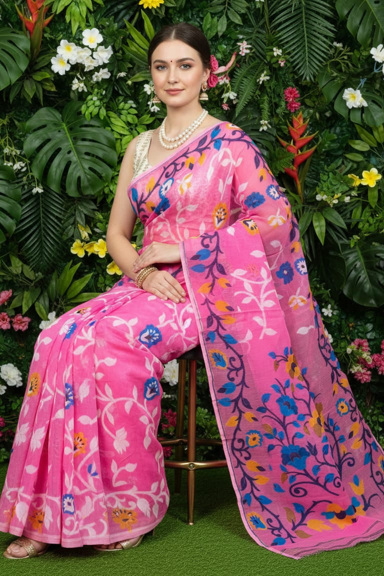Neel Megh Dhakai Jamdani Saree