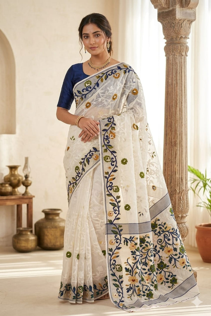 Neel Megh Dhakai Jamdani Saree