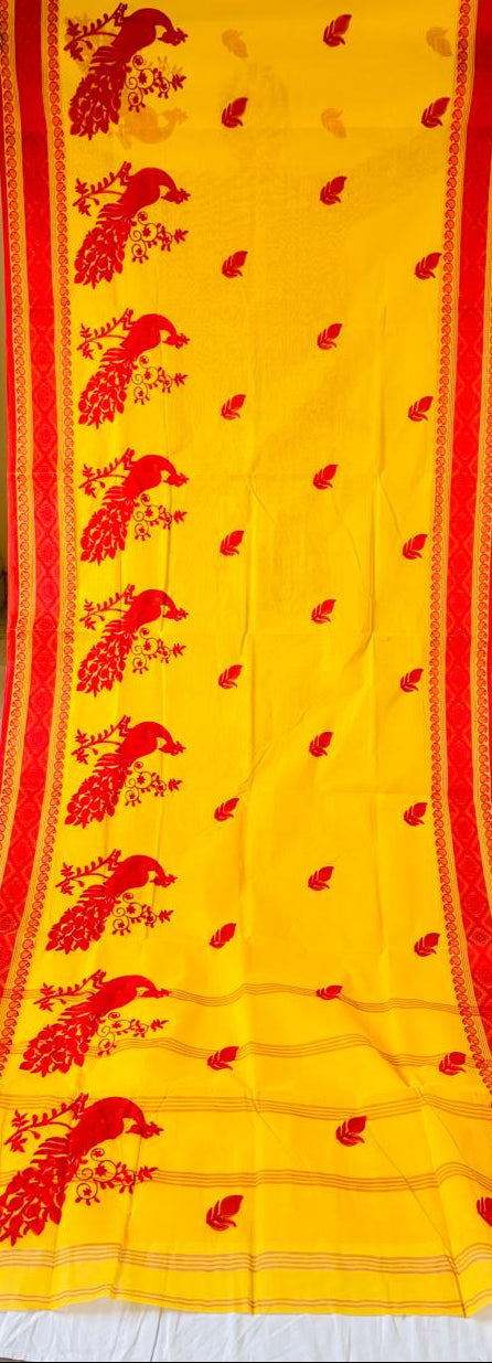 Ashtami Tangail Tant Cotton Saree(Peacock Embroidery)