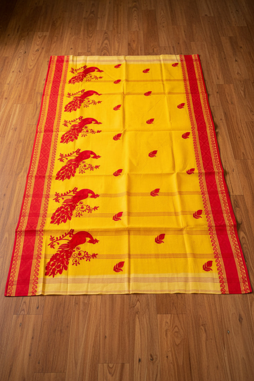 Ashtami Tangail Tant Cotton Saree(Peacock Embroidery)