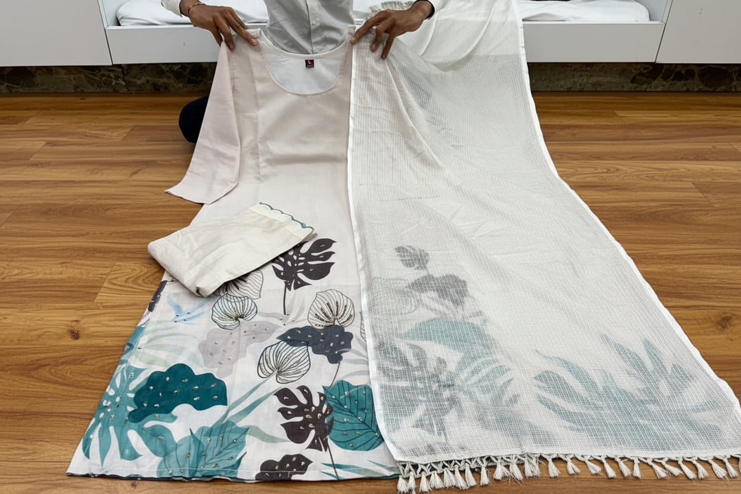 Lotus Whisper Linen Kurti Set