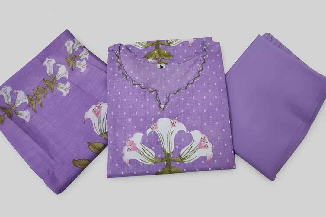 Lavendar Love Cotton Kurti Set (Lavendar)