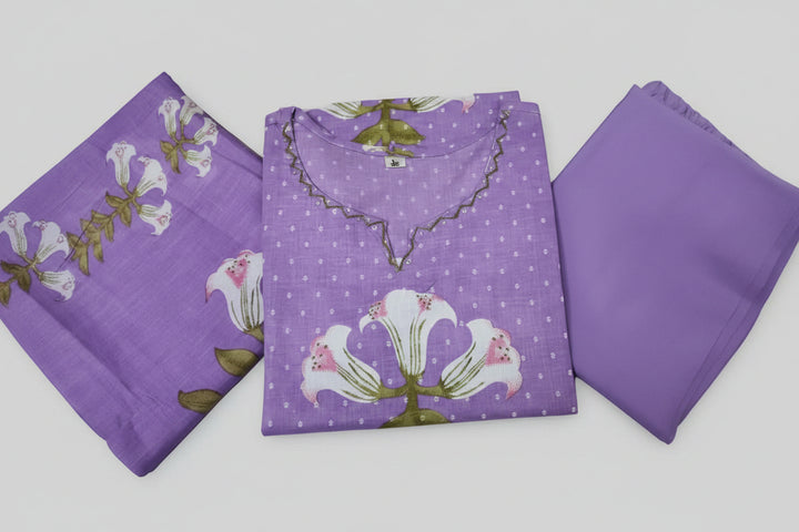 Lavendar Love Cotton Kurti Set (Lavendar)