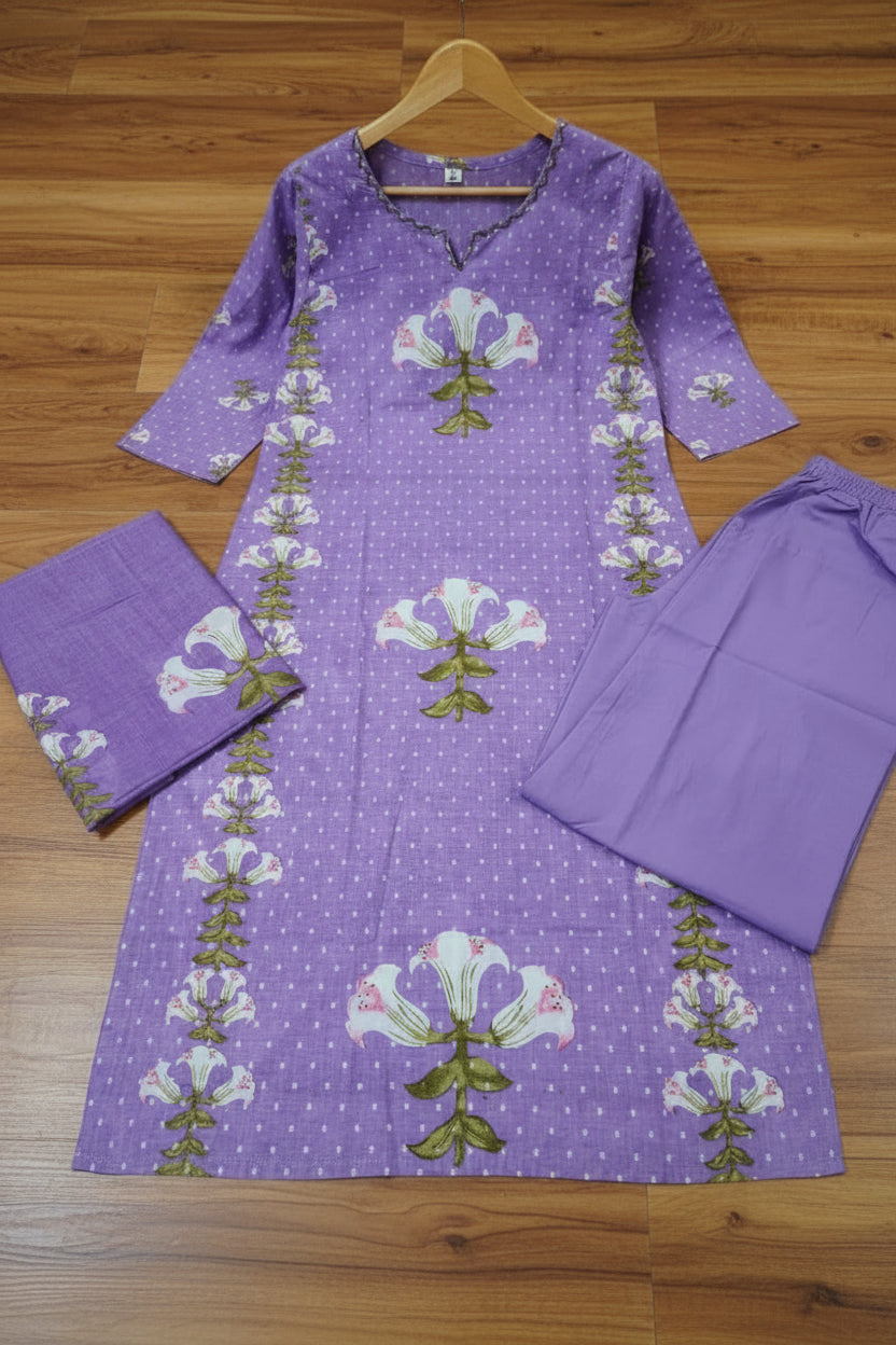 Lavendar Love Cotton Kurti Set (Lavendar)