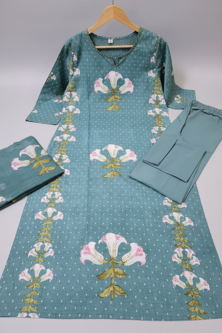 Sky Love Cotton Kurti Set (Sky blue)
