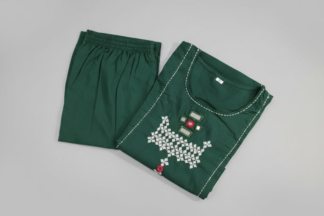 Minty Fresh Cotton Kurti Set (Green)