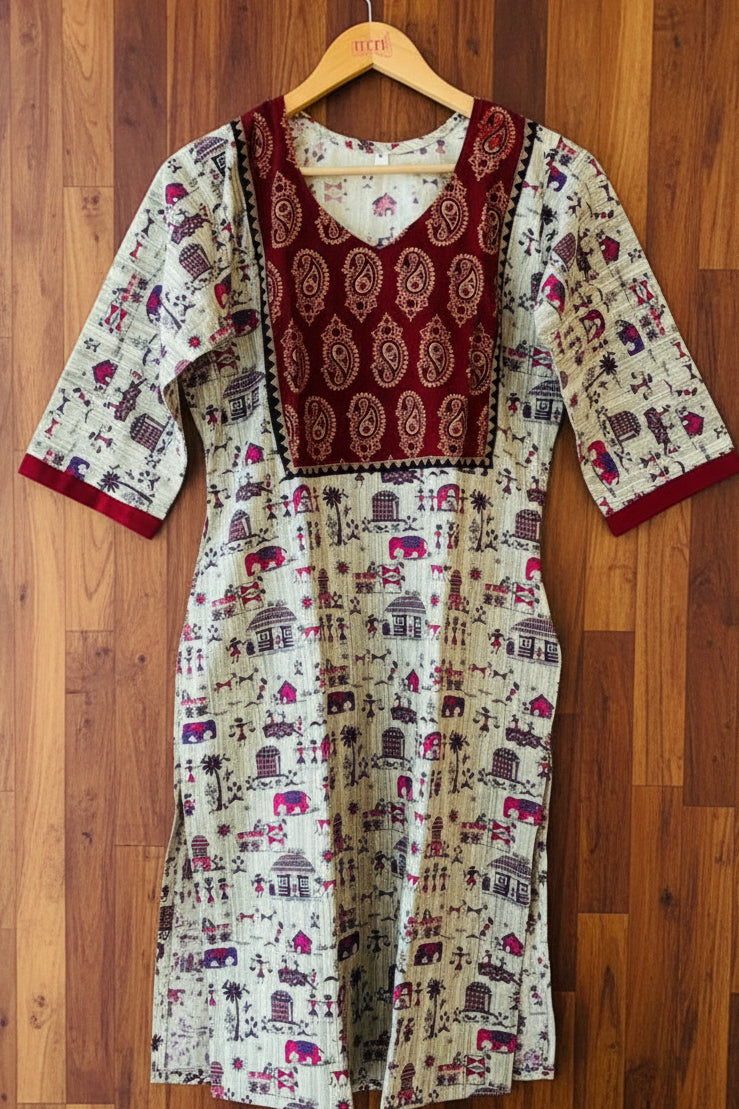 The Warli Whimsy Pure Cotton Kurti