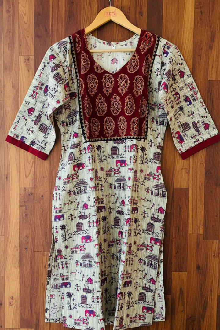The Warli Whimsy Pure Cotton Kurti
