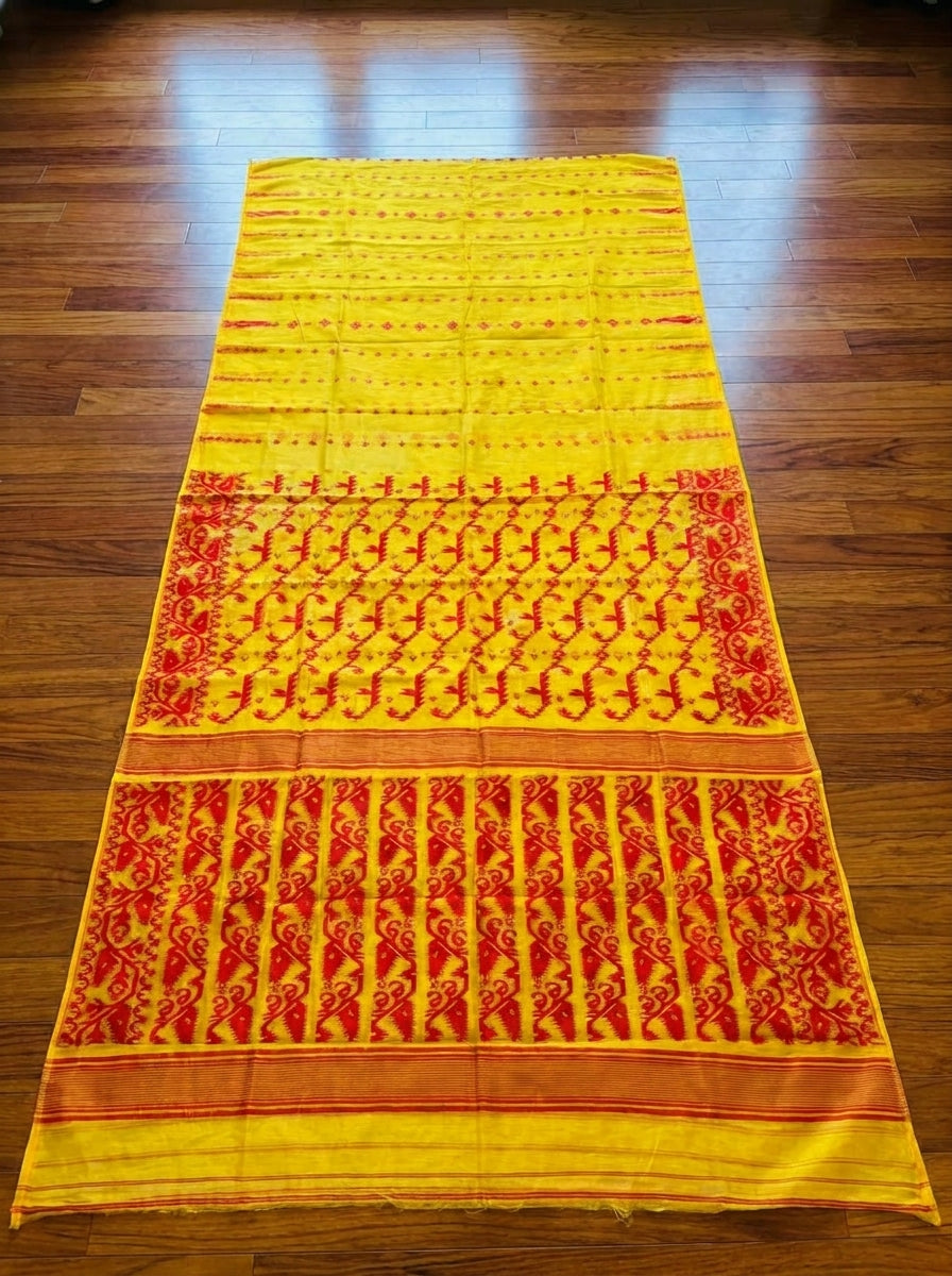 Shatarupa Bengal Jamdani Saree (Red & Yellow)